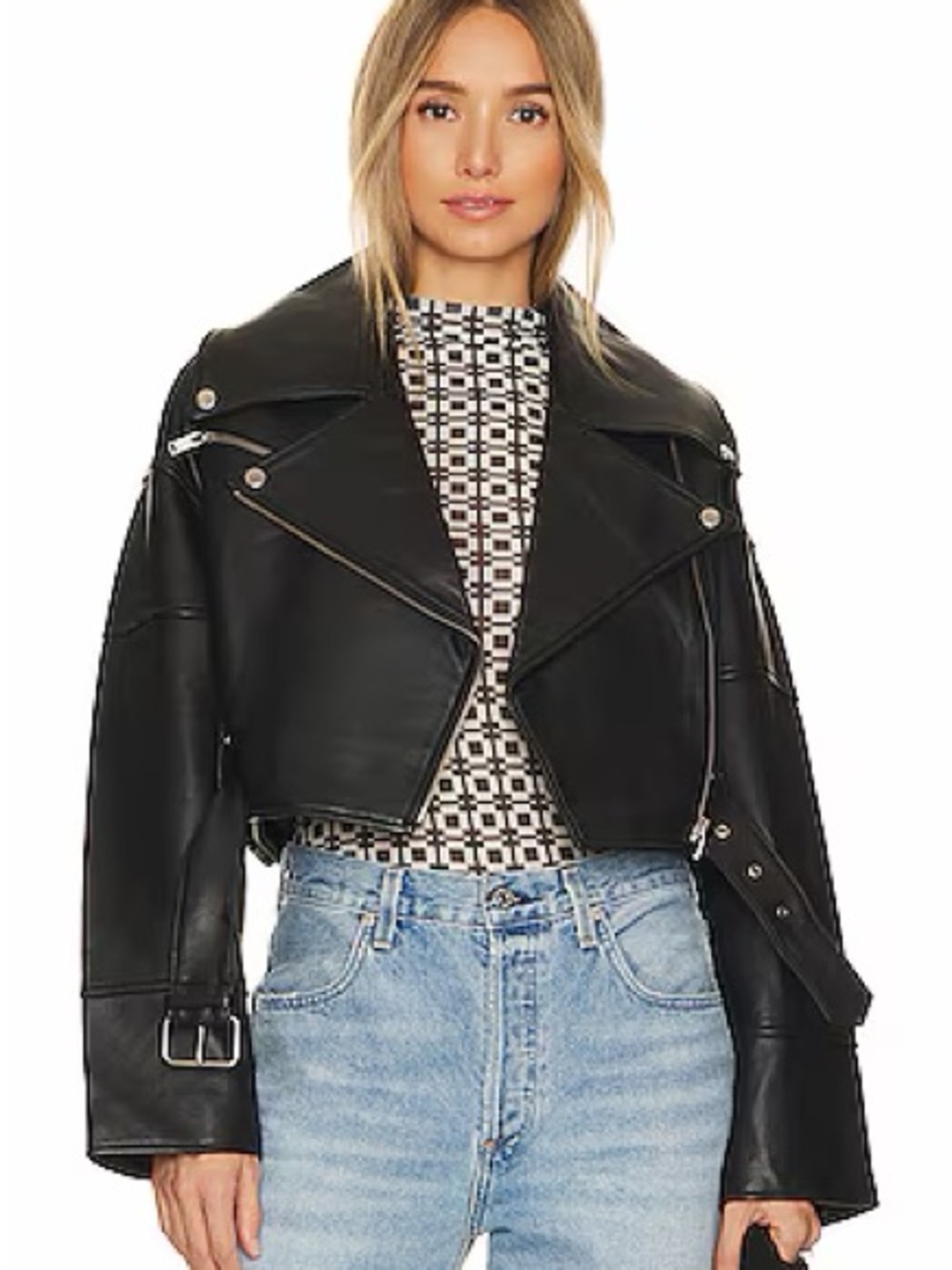 Ena Pelly Black Cropped Leather Moto Jacket